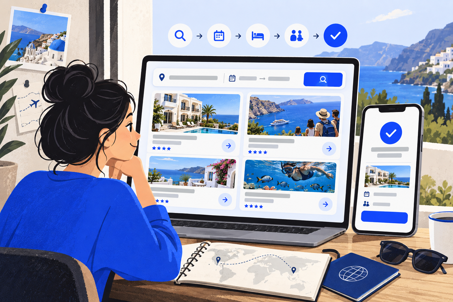 Traveller using a responsive hotel and tour booking website